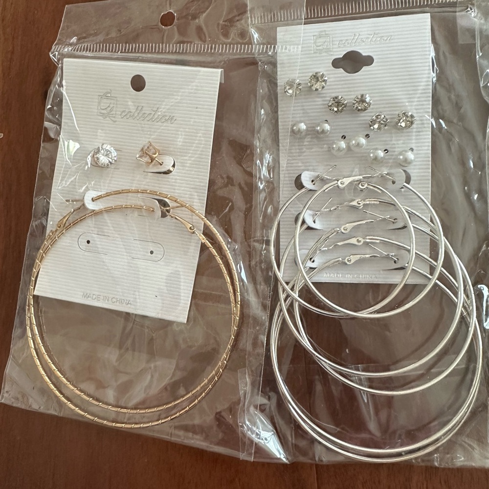 Large group of goldtone and silvertone hoop earrings - Picture 3 of 6